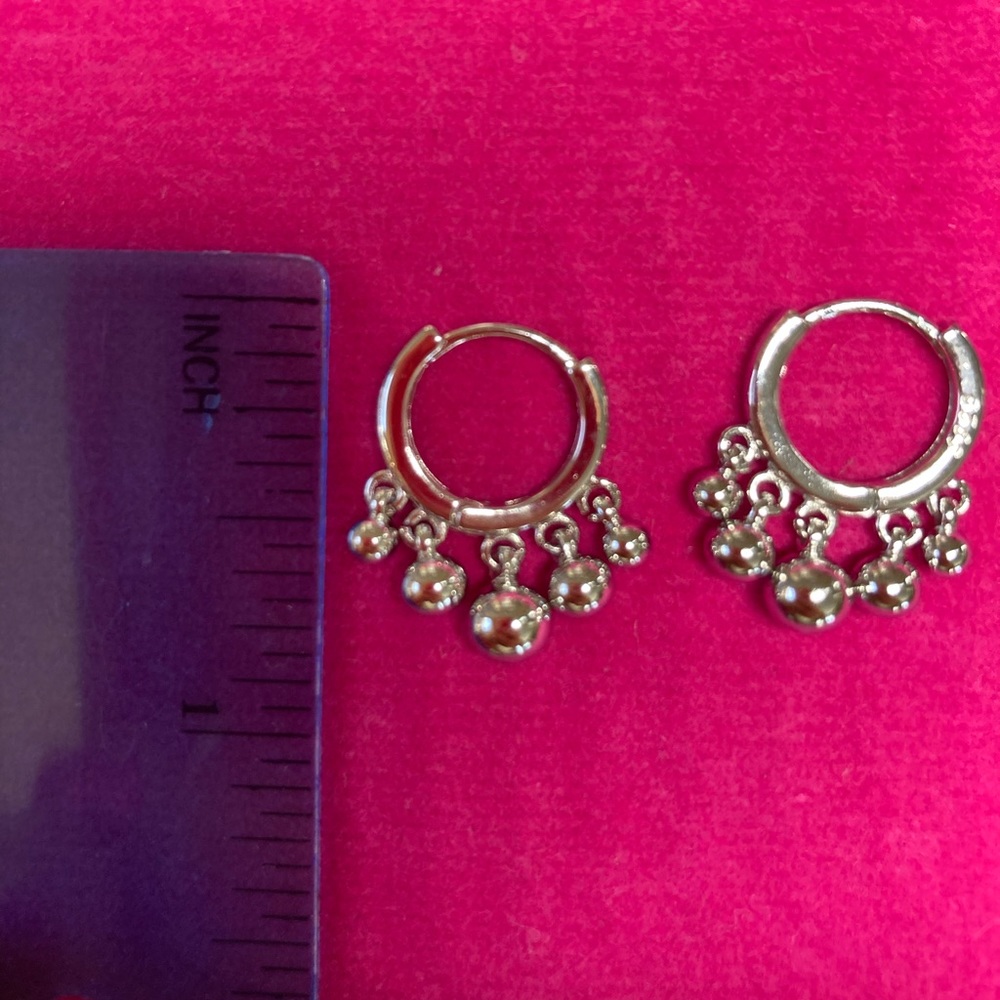 💫 Sterling Silver 925 Beads Huggie Hoop Earrings - Picture 5 of 5